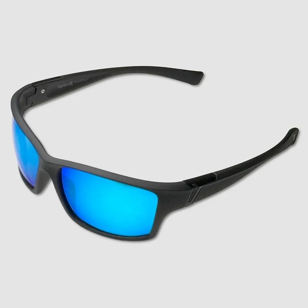 Hurley Sport Wrap Polarized Sunglasses - NEW Black / Blue Mirror - #49565-SUN4